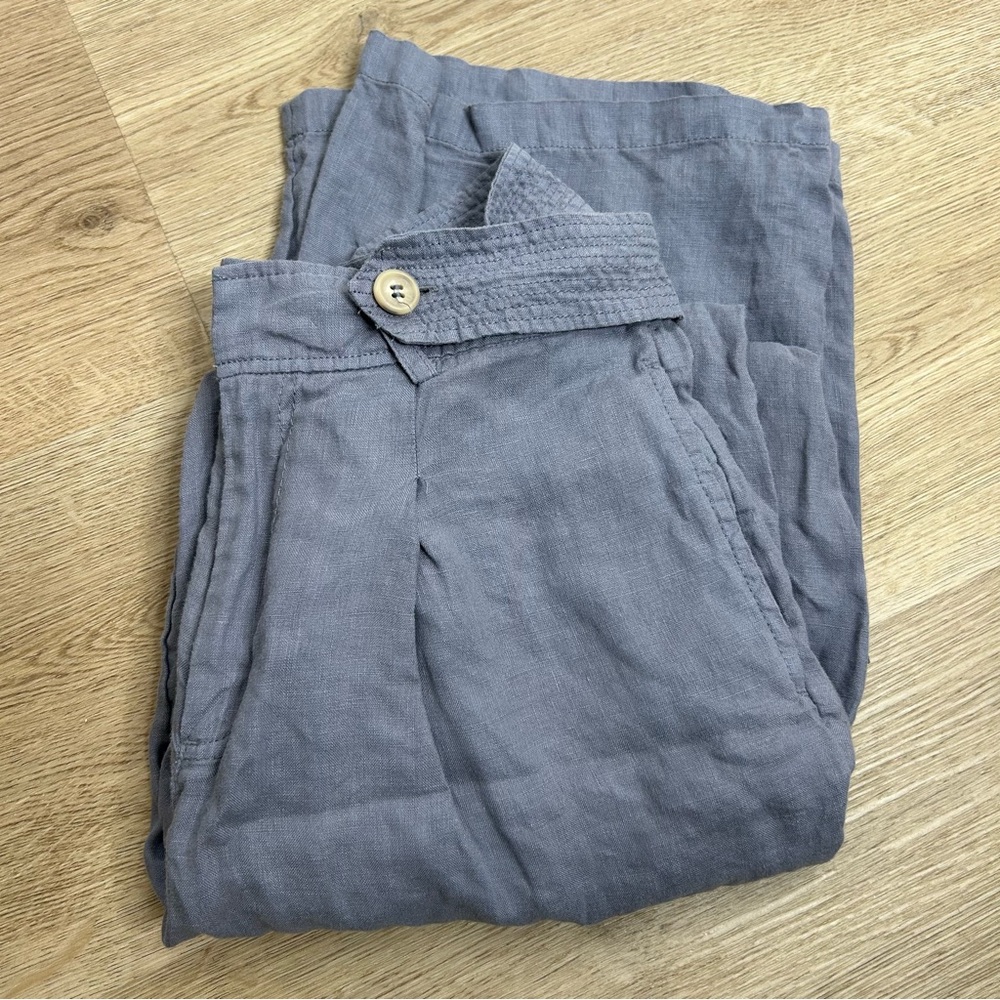 100% Linen Belted Straight Leg Cropped Trouser Pant Size 6